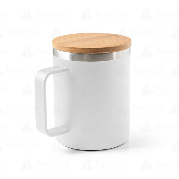 Copo personalizado em aço inox reciclado com tampa em bambu 420 mL